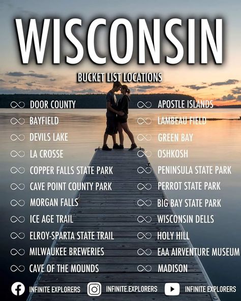 Midwest Bucket List, Wisconsin Bucket List, 50 States Travel, Florida Vacation Spots, Wisconsin Vacation, Wisconsin State Parks, South Dakota Travel, Adventure Camp, Minnesota Travel