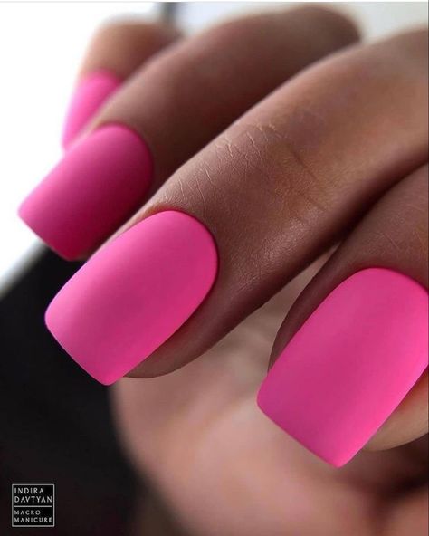 Matt Hot Pink Nails, Manicure New Year, Pink Matte Nails, New Year Manicure, Nail Colors For Dark Skin, Perfect Nail Color, Matte Nail Colors, Dark Pink Nails, Bright Pink Nails