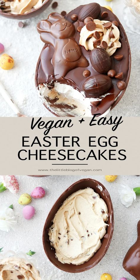 Vegan Easter Egg Cheesecakes - The Little Blog Of Vegan Egg Sign, Fun Easter Treats, Vegan Easter Recipes, Cookie Dough Cheesecake, Vegan Easter, Vegan Cookie Dough, Easter Dinner Recipes, Easter Desserts Recipes, Vegan Recipes Videos