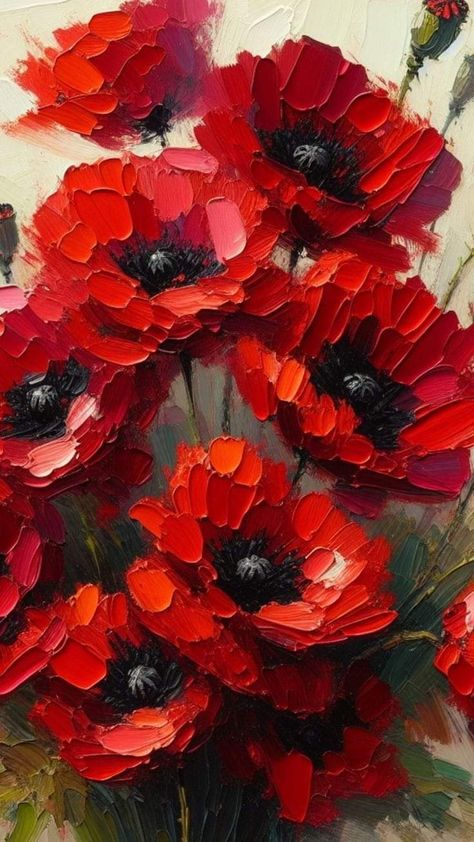 Poppies Acrylic Painting, Painting Poppy Flowers, Acrylic Poppy Painting, Poppy Flower Painting, Piskel Art, Flower Canvas Art, Acrylic Painting Flowers, Abstract Flower Art, Flower Painting Canvas