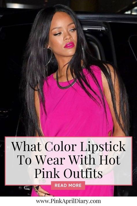 Get ready to make a chic fashion style statement with my latest lipstick guide blog post on what color lipstick to wear with hot pink outfits. Dive into the vibrant world of bold beauty as I uncover the secrets to pairing the perfect lip colors with your favorite hot pink fashion outfits. Whether you're rocking a hot pink dress outfit for a night out outfit or adding a pop of color to your everyday look, this guide will help you achieve a flawless. Click the link to read more today! Pink Fashion Outfits, Hot Pink Outfits, Hot Pink Dress Outfit, Pink Dress Makeup, Fuchsia Outfit, Pink Dress Outfit, Pink Lipstick Makeup, Lipstick Guide, Chic Fashion Style