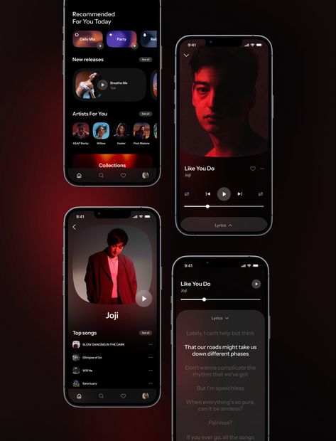 Ux/ui design, App design, Dark Mode, music player, #dailyui Music Player Ui Design, Spotify Redesign, Music App Ui Design, Playlist App, Ui Design App, Music Ui, Spotify Design, Music App Design, Music Player Design