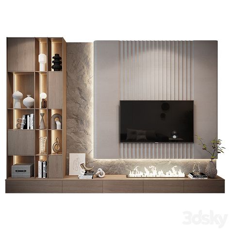 TV Shelf KTV156 - TV Wall - 3D model Tv Panel Living Room, Hotel Tv Wall Design, Tv Panels For Living Room, Led Unit Design, Tv Unit Decor Modern, Tv Unit Living Room Modern, Tv Unit With Door, Tv Unit Light, Designer Tv Unit