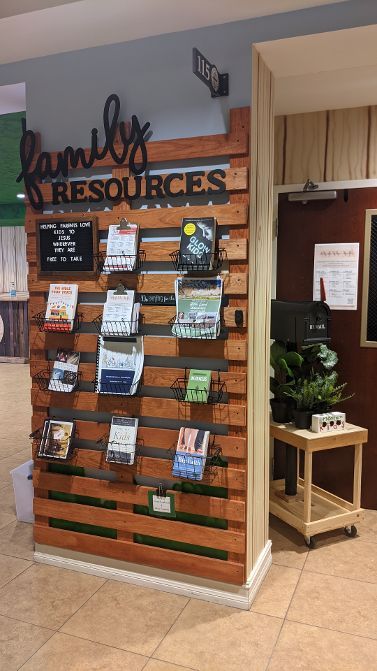 Family Resources Wall Parent Resource Center Schools, Pastors Office Ideas, School Admin Office Decor, Resource Wall Ideas, Parent Liaison Office Ideas, Children’s Ministry Church Decor, Family Resource Center Ideas, Church Library Ideas, Church Board Ideas