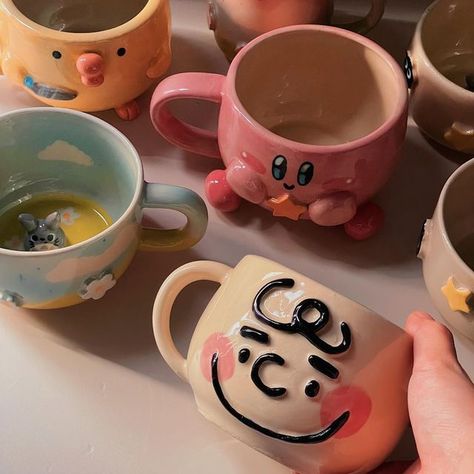 At Home Ceramics, Kirby Icon, Cloud Mug, Home Ceramics, Mug Aesthetic, Cozy Games, Pastel Cupcakes, Sculpture Art Clay, Pottery Painting Designs