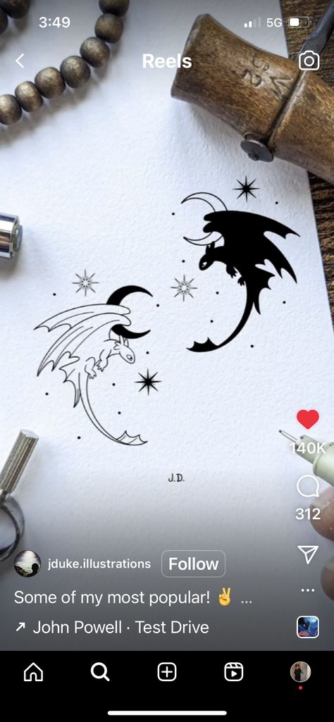 Toothless Couple Tattoo, Dragon Couples Tattoos, His And Hers Dragon Tattoos, His And Her Dragon Tattoo Ideas, Toothless Matching Tattoo, Toothless And Light Fury Matching Tattoos, Small Matching Dragon Tattoos, How To Train Your Dragon Matching Tattoo, Light Fury And Toothless Tattoo