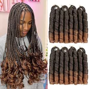 GetGal Ombre Brown french curl braiding hair 22 inch 8 pack French Curls Box Braids with Bouncy Curls EZ Braiding Hair Pre Stretched french curly braiding hair black women Hair extension t30 French Curls Box Braids, Half Hairdo, Curled Box Braids, Curly Braiding Hair, French Curls, Hair Black Women, Brown French, Black Women Hair, French Curl