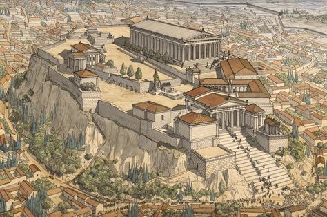 Greece History, Greece Architecture, Ancient Athens, Ancient Greek City, Bangunan Minecraft, Athens Acropolis, Empire Romain, Ancient Greek Architecture, Ancient Warfare