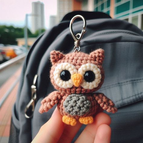 Owl Keychain Crochet, Mini Owl Crochet Pattern, Crochet Owl Bag Free Pattern, Free Crochet Keychain Patterns, Crochet Keyring, Owl Purse, Keychain Amigurumi, Amigurumi Keychain, Owl Crochet