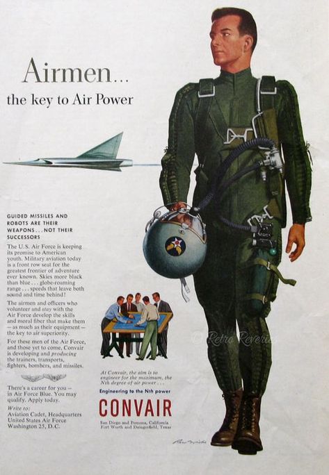 Ren Wicks airmen pilot convair ad aviation vintage Space Force Uniform, Fighter Pilot Uniform, Wwii Fighter Pilot, Paint Poster, Strategic Air Command, Coffee Art Print, Air Force Pilot, Airplane Art, Vintage Aviation