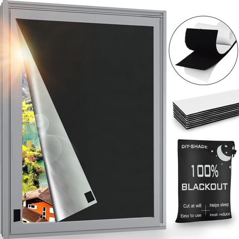 PRICES MAY VARY. 【100% Blackout Window Cover】Our window blackout shades are made of thick, sturdy but soft fabric materials which can 100% block the sunlight and UV ray; With the special silver coating on back of the black shade,so that it can block off all sunlight and reducing the heat, which creat a cozy pitch-dark sleeping atmosphere for you, Improve your sleep quality. 【Special Reinforced Velcro】Compared with other blackout shades,We provide the reinforced velcro, and not easy to fall off. Black Out Shades Bedrooms, Black Out Window Ideas, Sliding Door Covering Ideas, Blackout Window Ideas, Window Insulation Diy, Diy Blackout Curtains, Window Coverings Blackout, Diy Insulation, Shades For Windows