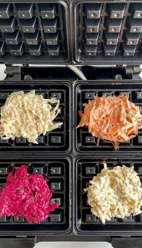 Root Veggie Waffles! - by Susan Spungen - Susanality Waffle Savory Recipe, Vegetable Waffles, Otg Recipes, Veggie Waffles, Carrot Waffles, Will It Waffle, Susan Spungen, Savoury Waffles, Falafel Waffle