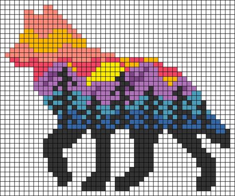 Perler Bead Wolf Pattern, Nature Perler Bead Patterns, Cool Pixel Art Grid, Wolf Pixel Art, Disney Pixel Art, Dragon Pixel Art, Wolf Landscape, Aesthetic Pixel Art, Pixel Art Animals