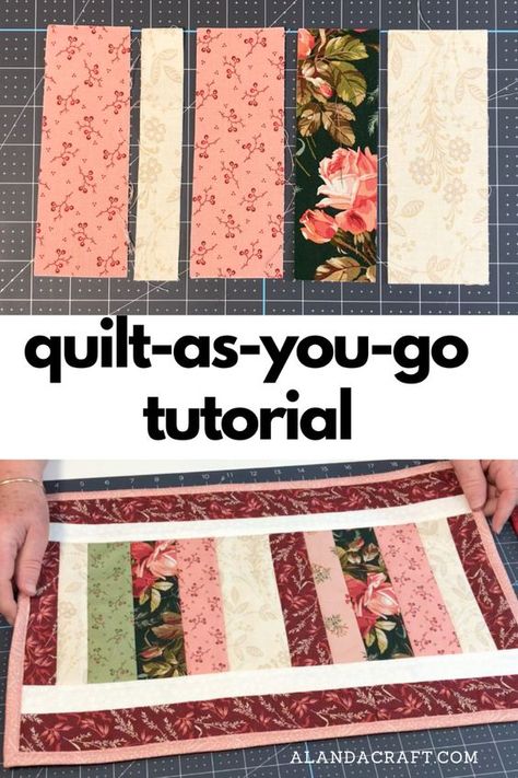 Learn how to make a quick and easy placemat using the quilt as you go (QAYG) method. This sewing project is made with fabric scraps and is a fun way to learn the QAYG method of quilting. Full step-by-step video AND written instructions. Easy Quilted Placemats, Quilt Hacks, How To Make Placemats, Placemat Tutorial, Quilted Potholder Pattern, Easy Placemats, Quilted Placemat Patterns, Beginner Quilting Projects, Free Quilt Tutorials