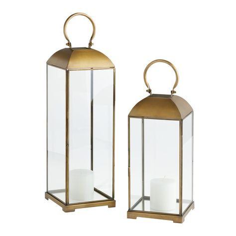 Antique Brass and Glass Cargo Lantern - World Market Brass Lantern, World Market, Antique Brass, Favorite Things List, Lanterns, Candle Holders, Brass, Glass