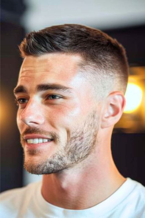 Side Fade Haircut Men, Crew Cut Men, Clean Cut Men, Long Crew Cut, Very Short Hair Men, Crew Cut Haircut, Short Textured Hair, Round Face Men, Short Fade Haircut