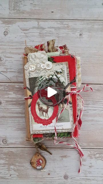 Karina Creawitch on Instagram: "A flip-through of my December daily journal. I'm really happy with the result. It contains 25 pages. It was planned to create a page each day of December. But it got so bulky that I had to stop on Christmas day 😊 It was the first time I used a hard cover of a book and really love it. For the inside cover I used one of my fave digital print from @rubyandpearl.xo. For some of my pages I also used her digitals, also my own digitals and goods of my friend @crislanacrafts Christmas kit. Enjoy watching!  I wish everyone a happy New Year! May your 2023 be filled with happiness, health, inspirations and lots of crafty time.   #decemberdaily #decemberdaily2022 #loveforvintage #vintagelove #collageartist #vintageephemera #journalinspiration #journalcover #journaling Christmas Journals Diy, Christmas Clusters For Junk Journals, Vintage Christmas Junk Journal Ideas, December Daily Scrapbooking, Christmas Junk Journals Ideas, Christmas Junk Journal Cover Ideas, Christmas Journal Cover, Junk Journal Christmas Ideas, Winter Junk Journal Ideas