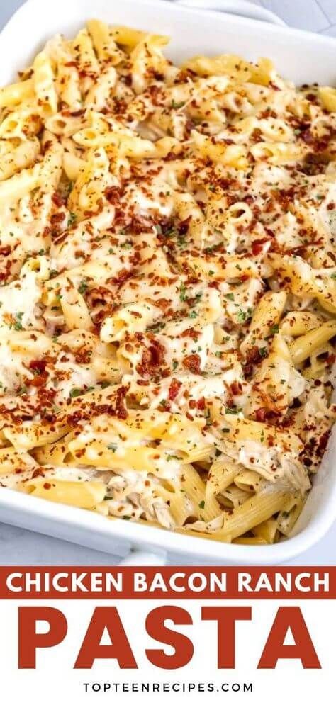 Chicken Bacon Ranch Pasta - Top Recipes Chicken Bacon Alfredo, Bacon Ranch Pasta, Quick Chicken Dinner, Chicken Bacon Pasta, Chicken Ranch Pasta, Chicken Bacon Ranch Pasta, Chicken Bacon Ranch Casserole, Pasta Recipes Alfredo, Ranch Pasta