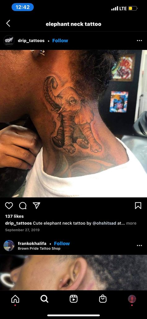 Elephant Neck Tattoo, Elephant Hand Tattoos For Guys, Elephant Stomach Tattoo, Elephant God Tattoo, Buddhist Elephant Tattoo, Pride Tattoo, Egyptian Tattoo Sleeve, Brown Pride, Egyptian Tattoo