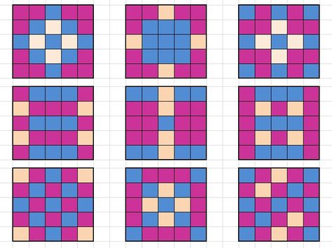 Granny  Square Layout ideas for 25 blocks... useful for me Granny Square Layout Patterns, Granny Square Layout Ideas, Granny Square Blanket Layout, Granny Square Layout, Pixel Blanket, Knitted Squares Pattern, Square Layout, Craft Crochet, Pretty Crochet