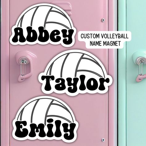 Personalized Volleyball name magnet!  Introducing our custom Volleyball team name magnet, the perfect way to personalize your space! Whether it's for your refrigerator, locker, whiteboard  or another magnetic surface, this custom magnet will not only hold up your important notes and reminders but also add a touch of uniqueness to your surroundings.  You can choose any name or word of your choice to be beautifully displayed on the magnet. It's a great way to showcase your individuality or make a Cool Volleyball Team Names, Volleyball Personalized Gifts, Volleyball Decorations For Lockers, Volleyball Locker Decorations Ideas, Volleyball Gifts For Players Diy, Sports Locker Decorations, Locker Whiteboard, Volleyball Locker Decorations, Volleyball Decorations