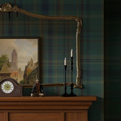 Indulge in the timeless elegance of our Heritage Tartan wallpaper in a distinguished fusion of pine green and Oxford blue. A symphony of regality and refinement, this opulent wall covering invites you into a realm where classic charm meets contemporary allure. The intricate interplay of deep pine green and dignified Oxford blue creates a tapestry of sophistication, weaving a narrative of heritage and tradition. The rich, velvety texture adds depth to the design, while the interwoven patterns evo Ralph Lauren Home Living Room, Heritage Wallpaper, Scottish Interiors, Heritage Wall, Tartan Wallpaper, Scottish Homes, Christmas Lodge, Barn Kitchen, Library Room