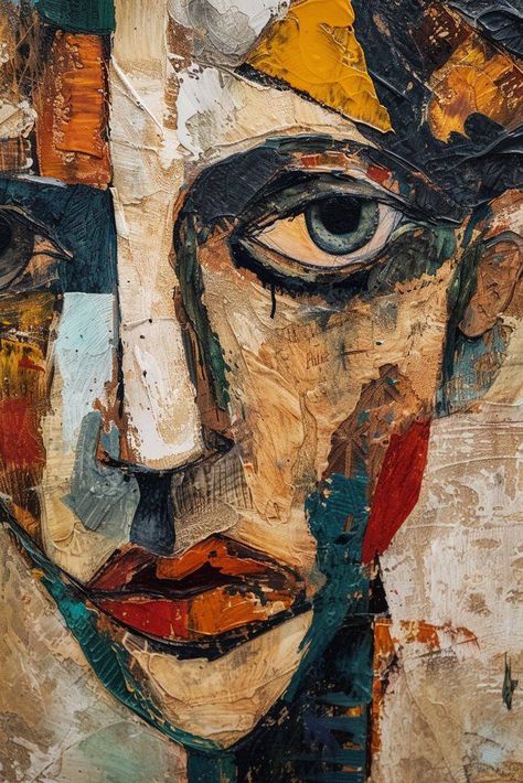 Cubism Art Portraits, Abstract Face Painting, Eclectic Paintings, Art Psychology, Contemporary Expressionism, Abstract Portrait Painting, Face Png, Abstract Art Painting Techniques, Abstract Face Art