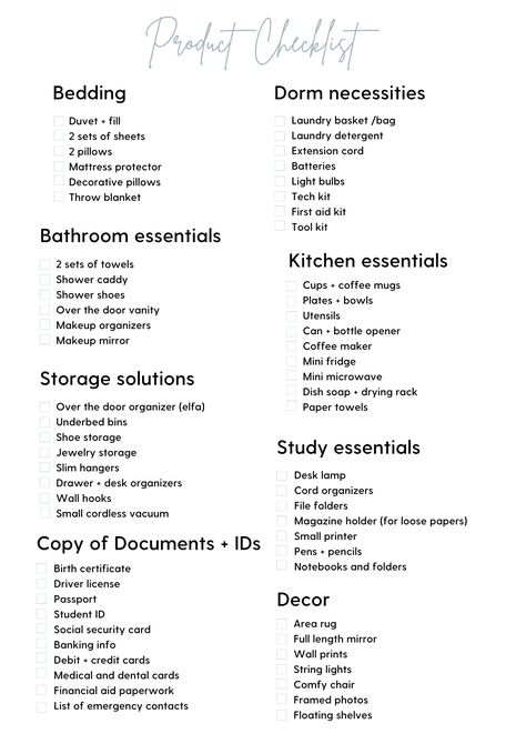 Room Essentials Bedroom List, High School Dorm Room, Office Essentials Checklist, Bedroom Essentials List, College Bathroom Essentials, Bathroom Essentials Checklist, College Wardrobe Essentials, University Checklist, Dorm Desk Organization