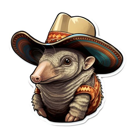 Wild West Armadillo - Vinyl Sticker Dog Cowboy Hat Tattoo, Animals With Cowboy Hats Tattoo, Armadillo Cowboy Hat Tattoo, Armadillo Tattoo, Armadillo Cartoon Drawing, Animals In Cowboy Hats, Armadillo Cowboy, Patch Design, Sticker Collection