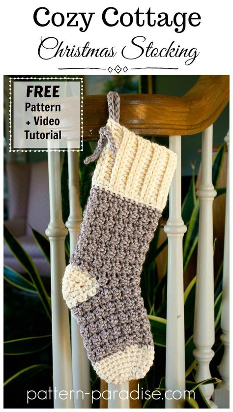 Free Crochet Pattern: Cozy Cottage Christmas Stocking | Pattern Paradise Cozy Cottage Christmas, Stocking Pattern Free, Crochet Christmas Stocking Pattern, Beau Crochet, Crochet Stocking, Crocheted Christmas, Crochet Phone Cases, Crochet Unique, Crochet Christmas Stocking