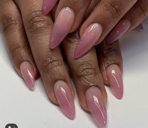 Romantic Almond Nails, Ombre Rose Gold Nails, Mauve Ombre Nails Acrylic, Almond Nails Ombre Designs, Nude To Pink Ombre Nails, Pink Ombre Almond Nails, Mauve French Tip Nails, Mauve Ombre Nails, Dusty Rose Nails Acrylic