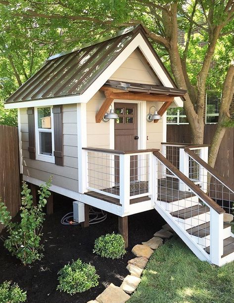 @ourfauxfarmhouse Playhouse Plan, Backyard Storage Sheds, Playhouse Plans, Backyard Playhouse, Diy Playhouse, Build A Playhouse, Tree House Kids, Backyard Storage, Playhouse Outdoor