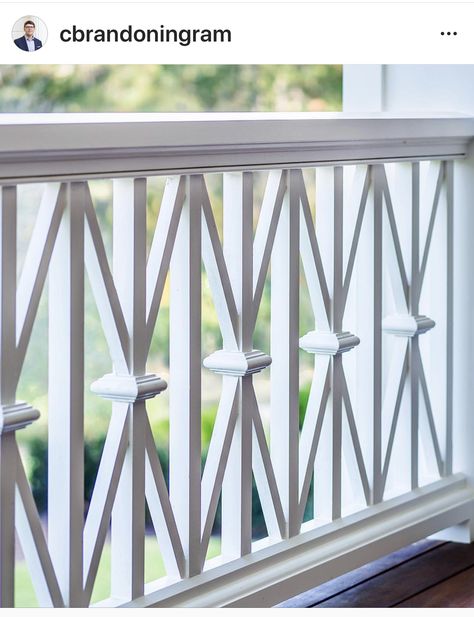 Decorative Railing Exterior, Screened In Porch Railing Ideas, Balcony Railings Exterior, House Railings Outdoor, Chippendale Fence, Porch Balusters, Exterior Railings, Porch Railing Designs, Iron Balcony Railing