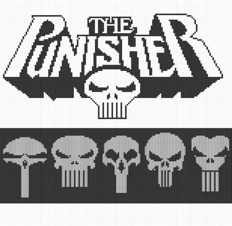 Punisher Crochet, Cross Stitch Tiny, Punisher Logo, Paper Coloring, Easy Perler Beads, Mosaic Knitting, Words Writing, Easy Perler Beads Ideas, Perler Beads Ideas