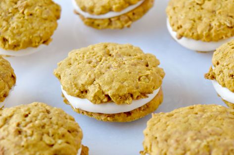 Pumpkin Oatmeal Cream Pies Pumpkin Oatmeal Cream Pies, Oatmeal Cream Pie, Savory Pumpkin Recipes, Oatmeal Cream Pies, Cream Pies, Pie Flavors, Oatmeal Cream, Starbucks Pumpkin, Pumpkin Oatmeal