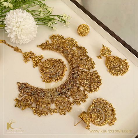 92.5 pure Silver 22 crt gold Plating not Real Gold Bridal Sets Indian Wedding Jewelry Gold, Gold Sets Jewelry Indian Design, Gold Design Jewellery, Gold Choker Necklace Designs, Wedding Necklace Designs, Bridal Jewelry Indian, China Country, Gold Jewelry Prom, Wedding Jewellery Designs