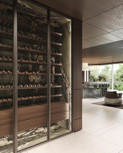 Wine Cellar In Kitchen, Modern Home Bar Designs Luxury, Glass Wine Room, Wine Cabinet Design, Wine Wall Display, Wine Storage Wall, Wine Room Design, Wine Presentation, Wine Closet