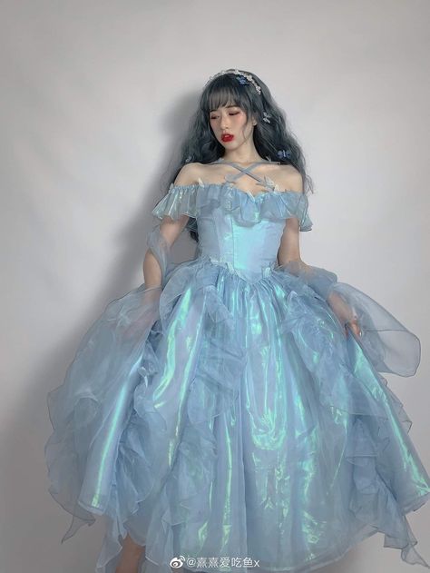 Blue Gown Aesthetic, Blue Fairy Outfit, Spectacular Dresses, Disney Princess Inspired Dresses, Winx Aesthetic, Gown Aesthetic, Blue Clothes, Fairy Outfit, A Line Prom Dress