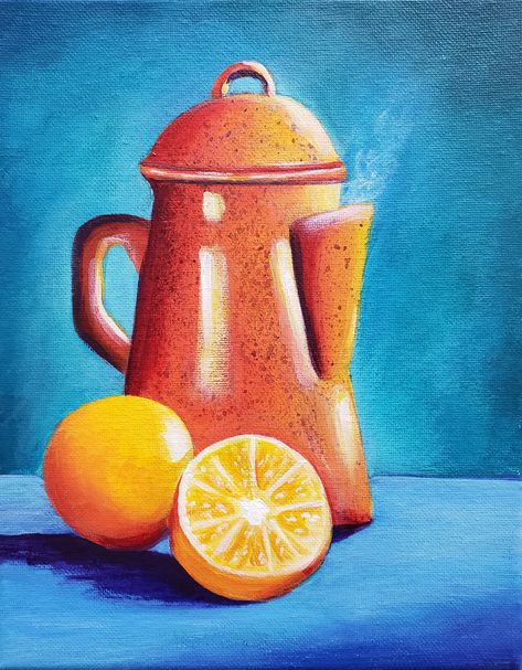 Acrylic Painting For Kids, Colorful Art Paintings, Hand Art Kids, Poster Color Painting, Easy Landscape Paintings, Pot Painting, Farm Paintings, Orange Painting, Sailboat Painting