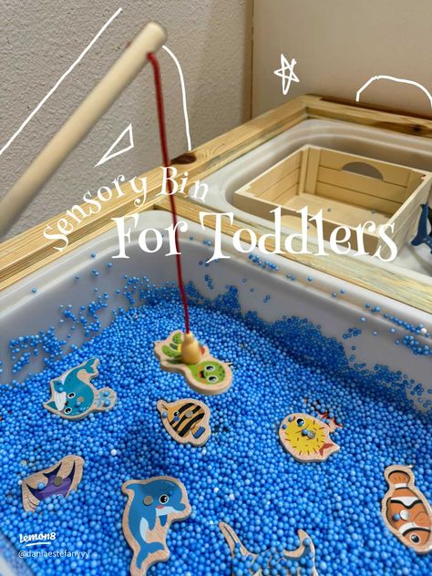 Fishing sensory bin for toddlers | Gallery posted by Dania Meza | Lemon8 Toddler Sensory Bins 3 Year, Sea Sensory Bin, Fishing Sensory Bin, Preschool Sea Animals Activities, Football Sensory Bin, Fish Sensory Bin, Bluey Sensory Bin, Sea Animal Sensory Bin, Sea Animals Activities