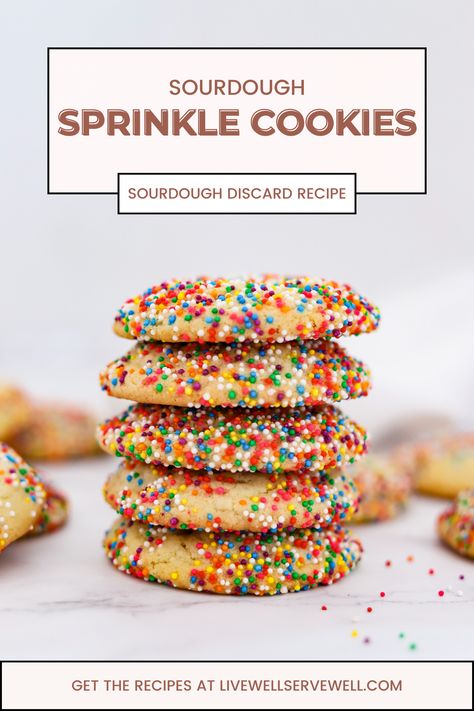 These melt-in-your-mouth Sourdough Sprinkle Cookies are soft, and buttery, with perfectly crisped edges and coated with colorful sprinkles. They are a delicious homemade version of a grocery store’s favorite sugar cookie with sprinkles and a sourdough twist. These will quickly become a family favorite! Sprinkle Sourdough, Sugar Cookie With Sprinkles, Cookie With Sprinkles, Sugar Cookies With Sprinkles, Roadside Stand, Sprinkle Cookies, Wellness Recipes, Sourdough Recipes, Cookie Scoop