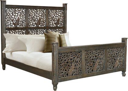 Bungalow Rose Halina Carved King Platform Bed | Wayfair King Wood Bed, Solid Wooden Bed, Peony Design, Bed Headboards, Indian Bedroom, Wooden Bed Frame, Buena Park, Bed Black, Queen Panel Beds