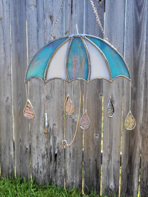 Umbrella Stained Glass Suncatcher - Etsy Stained Glass Patterns Free, Glass Suncatchers, Stained Glass Suncatchers, Stained Glass Suncatcher, Stained Glass Crafts, Katy Tx, Glass Fusing, Stained Glass Patterns, Stain Glass