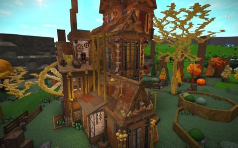 Witch House Bloxburg, Haunted Bloxburg House, Bloxburg Fall House, Blockburg House, House Layout Design, Bloxburg Building, Witches Cottage, Steampunk City, Fall House