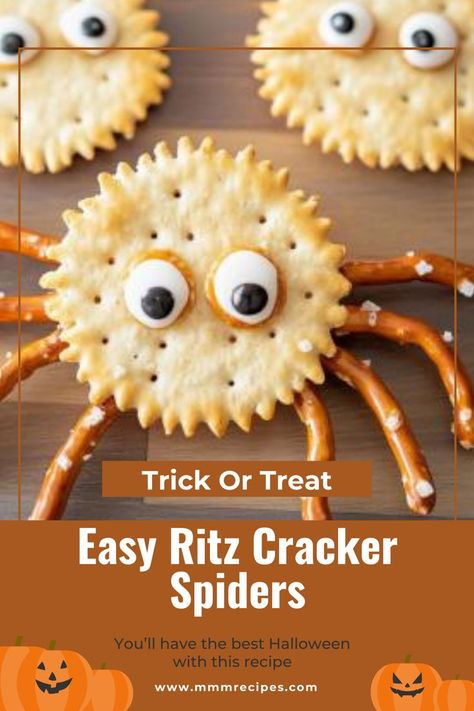 Looking for a Halloween snack that's both spooky and simple? These kid-friendly Ritz Cracker Spiders are just the ticket! Quick to make and oh-so-cute, they're a festive addition to any party. Check it out! Spider Snacks, Fun Halloween Snacks, Halloween Snack Mix, Spooky Snacks, Creepy Crawlers, Ritz Cracker, Halloween Snack, Halloween Treats For Kids, Easy Halloween Food