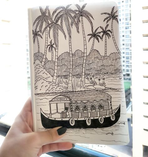 Kerala House Boat | India India Culture Drawings, Kerala State Drawing, Kerala Drawing, Kerala Piravi Drawings, Kerala Mural Painting Sketch, Kerala Mural Outline Sketches, Kerala Boat Drawing, Shikara Boat Kashmir Drawing, Kerala Boat Painting