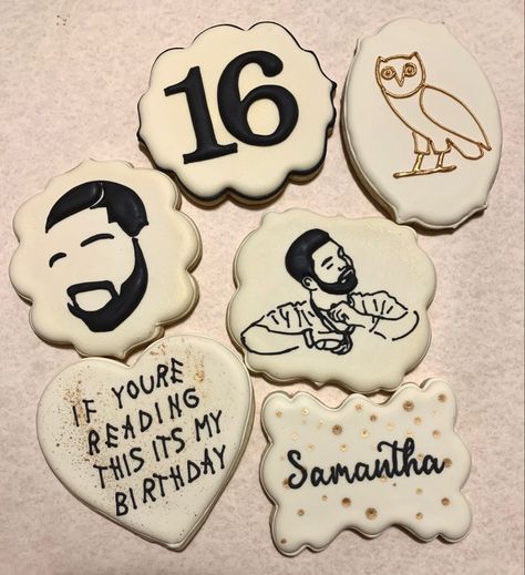 Drake Cookies Decorated, Ovo Birthday Theme, Drake Cupcakes, Drake Birthday Party Theme, Drake Party Theme, Drake Themed Birthday Party, Drake Cookies, Drake Birthday Cake, Drake Party