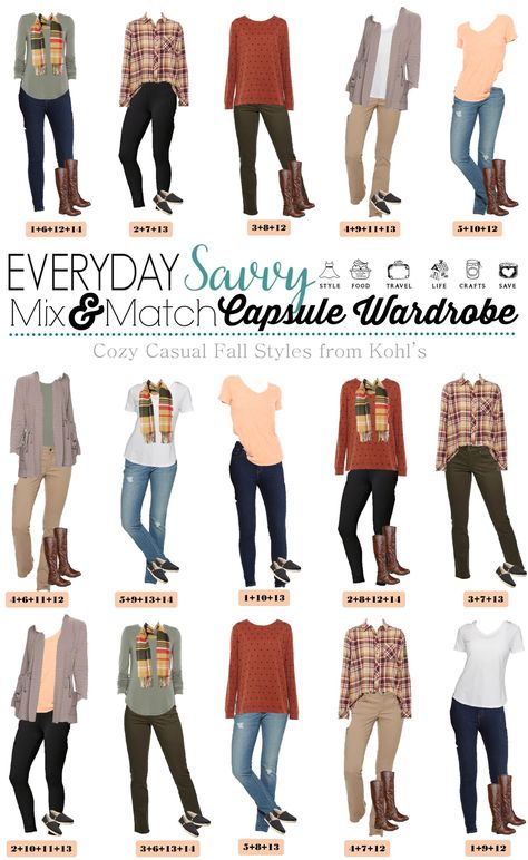 Fall is here and you know the cool weather will be here before you know it. We put together a new fall looks for women mix and match fashion board with cozy casual items from Kohls.  These look are of cute simple fall outfits  but look great plus all the pieces mix and match for 15 outfits! You could easily pack these for a trip and have so many mix and match options all with just 14 pieces including shoes, boots, and a scarf! Kohls Fall Outfits 2023, Fall Winter 2022 2023 Outfits, Amazon Outfits Women Fall 2023, Fall Trends 2022 Outfits, Casual Fall Outfits 2023, Fall Outfits 2022 Trends, Fall Capsule Wardrobe 2023, Kohls Outfits, Plaid Outfits Fall