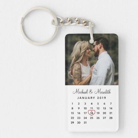 $14.95 | Elegant White Photo Wedding Anniversary Calendar #personalized calendar keychain, calendar, wedding, anniversary, photo, white, elegant, modern, simple, valentines day Keychain Wedding Souvenir, Anniversary Calendar, Calendar Keychain, Wedding Calendar, Anniversary Keychain, Personalised Calendar, Personalized Calendar, Lantern Craft, Keychain Display