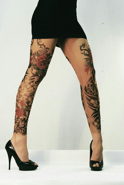 Cool tattoo leggings Wild Rose Tattoo, Tattoo Leggings, Fake Tattoo Sleeves, Tattoo Tights, Tattoo Shirts, Original Tattoos, Tattoo Clothing, Lily Tattoo, Footless Tights